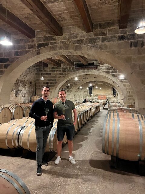 Brandon Kriel, the Cellar Manager at Marsovin Winery with Darren McCabe.