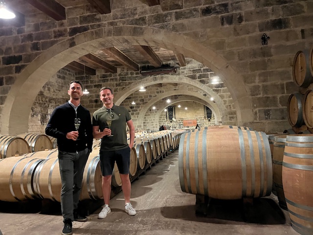 Brandon Kriel, the Cellar Manager at Marsovin Winery with Darren McCabe.