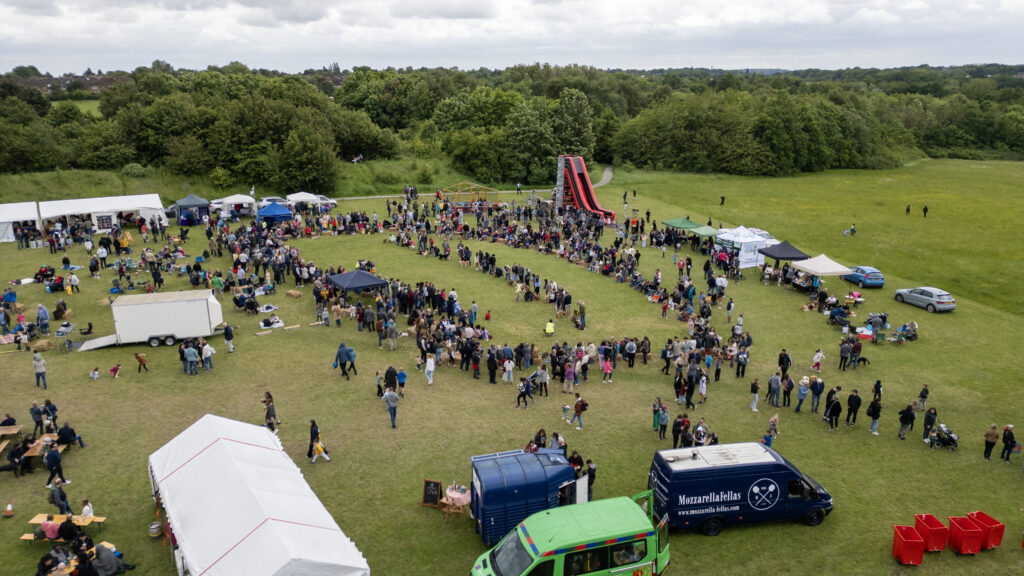 Aerial view of the Jersey Farm Summer Festival. Photo: David Barker