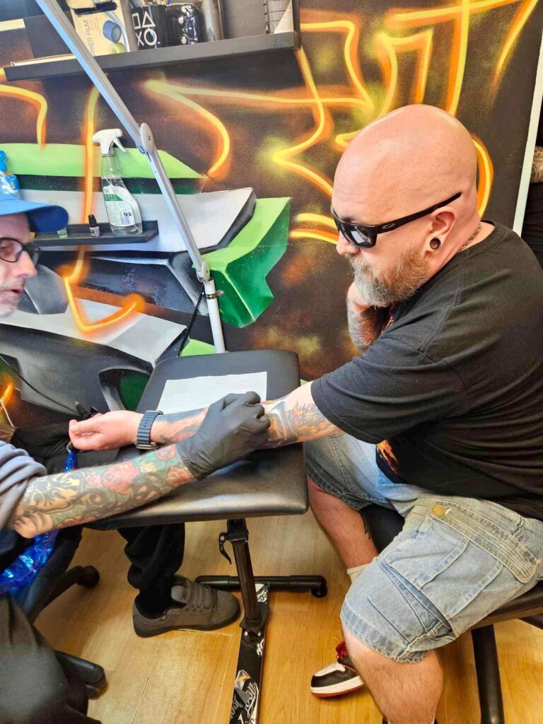 The Stop and Talk tattoo initiative at Pure Colours studio in Hatfield Road.