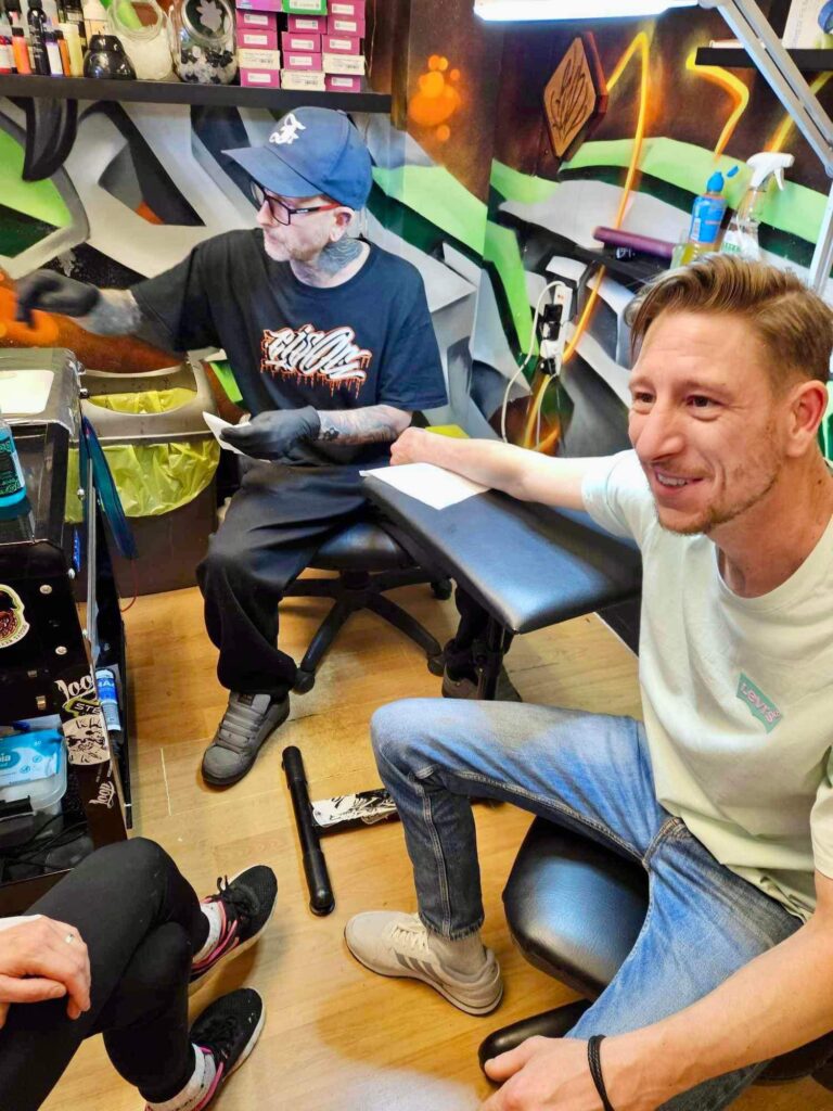 The Stop and Talk tattoo initiative at Pure Colours studio in Hatfield Road.