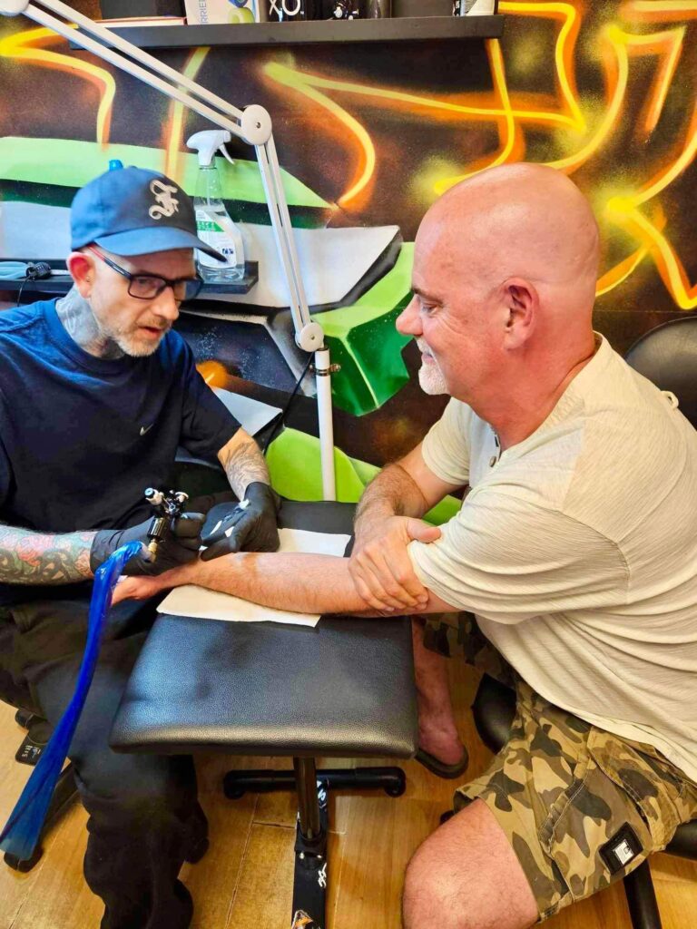 The Stop and Talk tattoo initiative at Pure Colours studio in Hatfield Road.