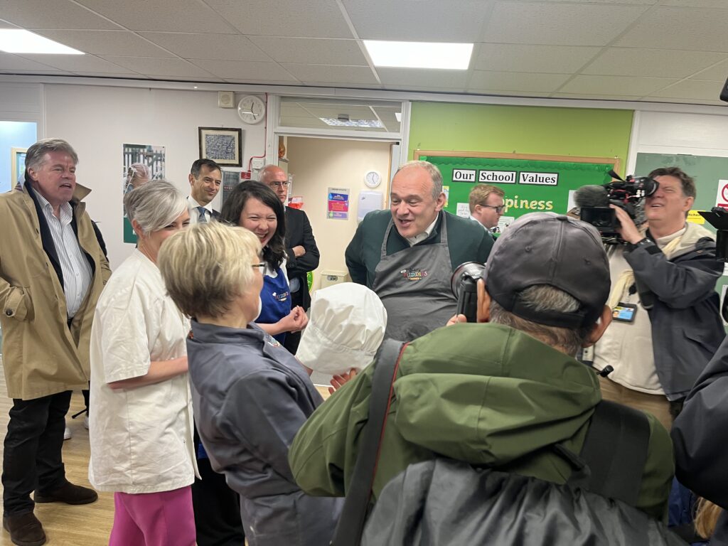 Lib Dem leader Sir Ed Davey joins Baking Buddies in Harpenden.