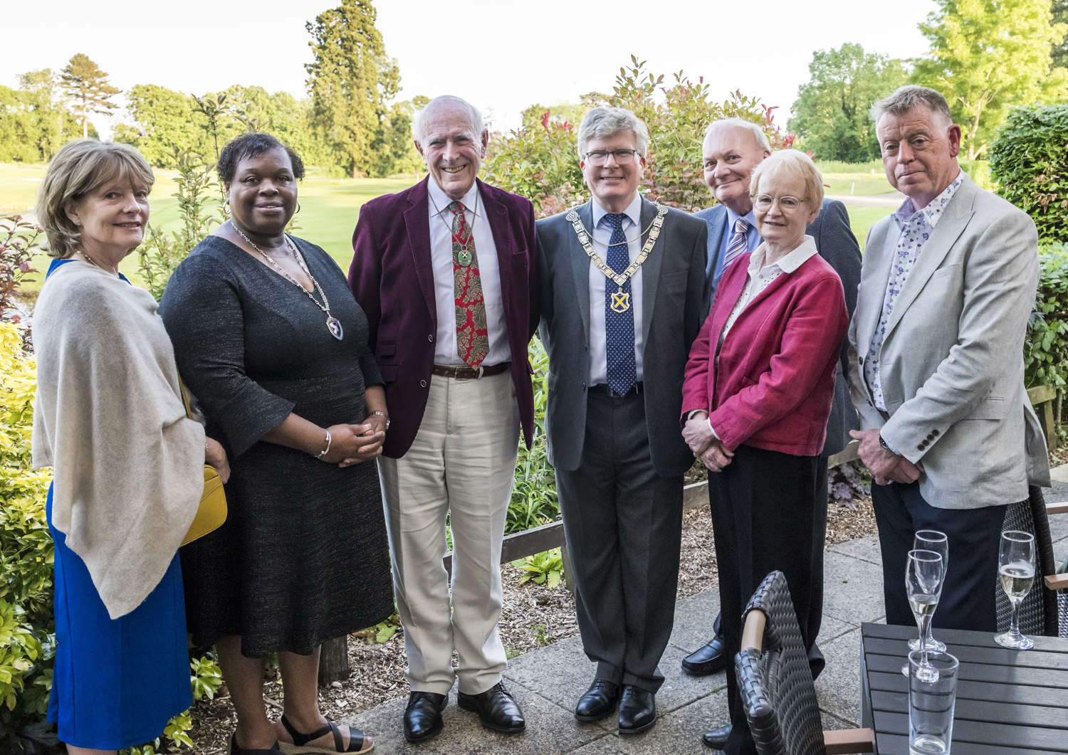 The Mayor, Cllr Jamie Day, Deputy Mayor, Cllr Jenni Murray with Terry Turner, Chairman of the St Albans Tour Guides and committee members