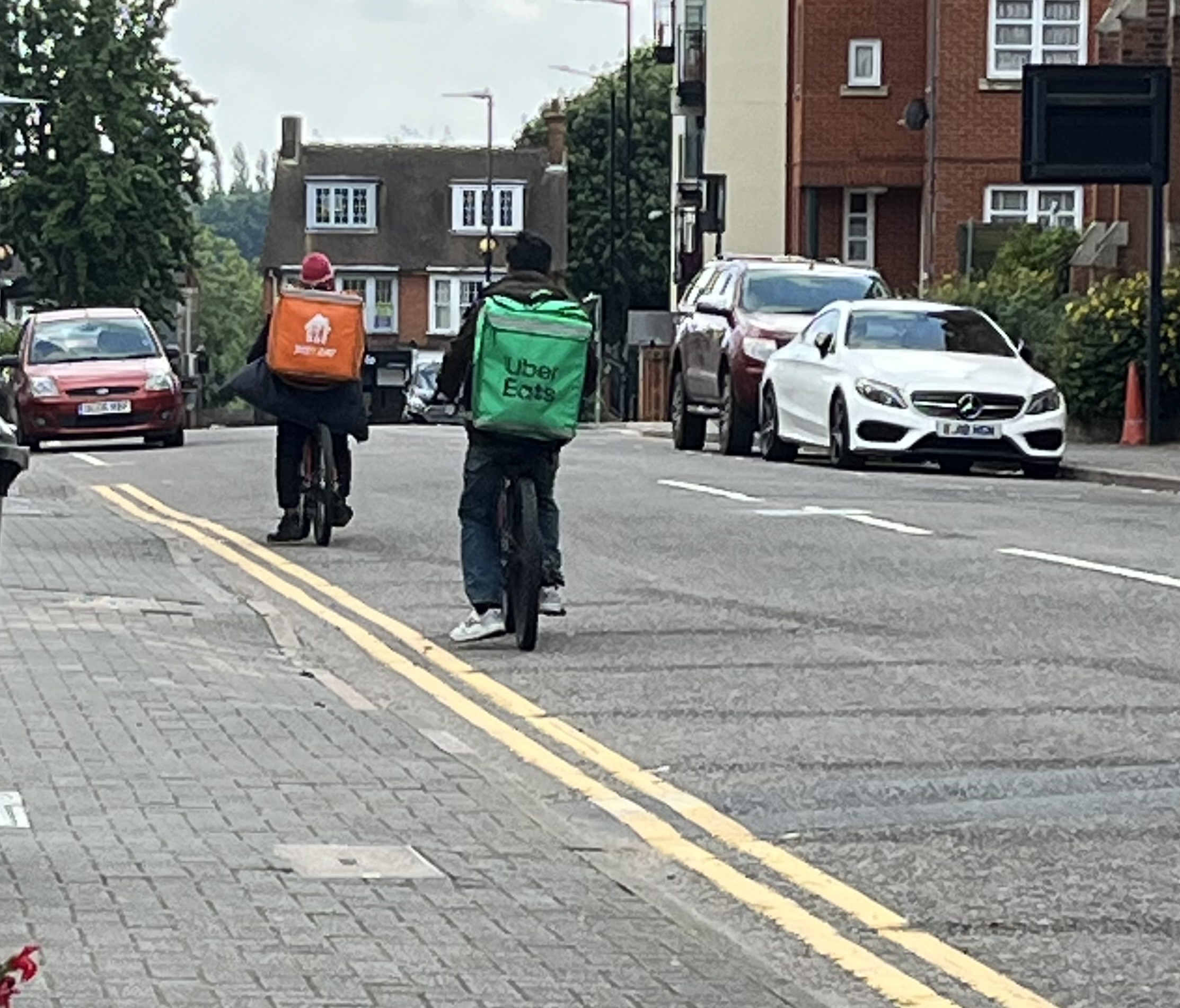 Takeaway riders driving the wrong way down Marlborough Road.
