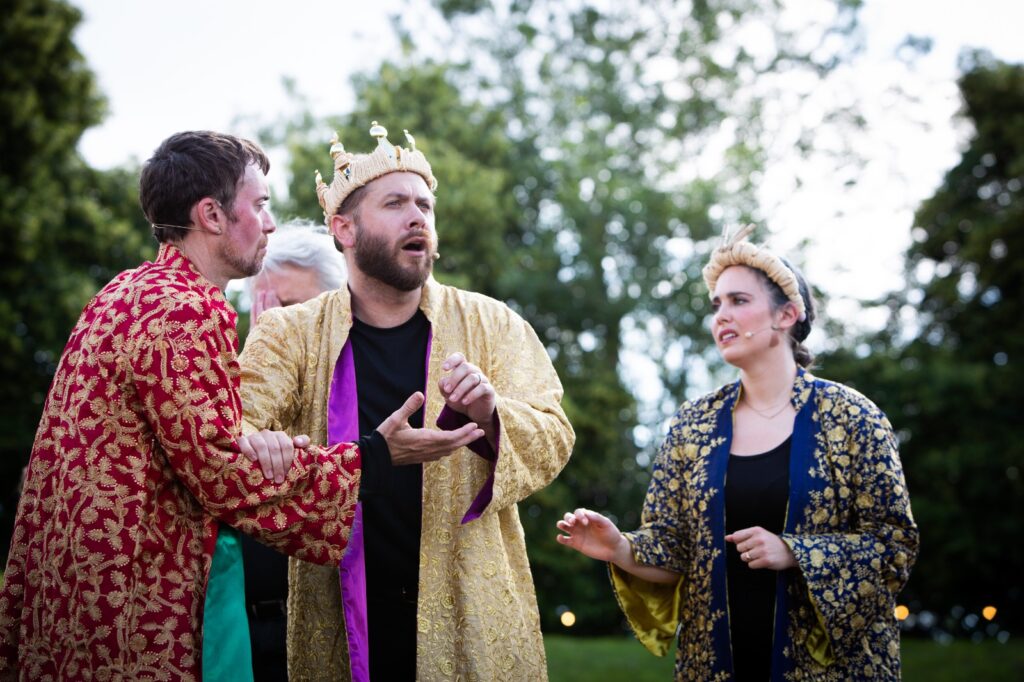 Tama Matheson as Richard III, Ted Bushman as King Edward and Milena Knauss as Queen Elizabeth. Photo: Jack Sain