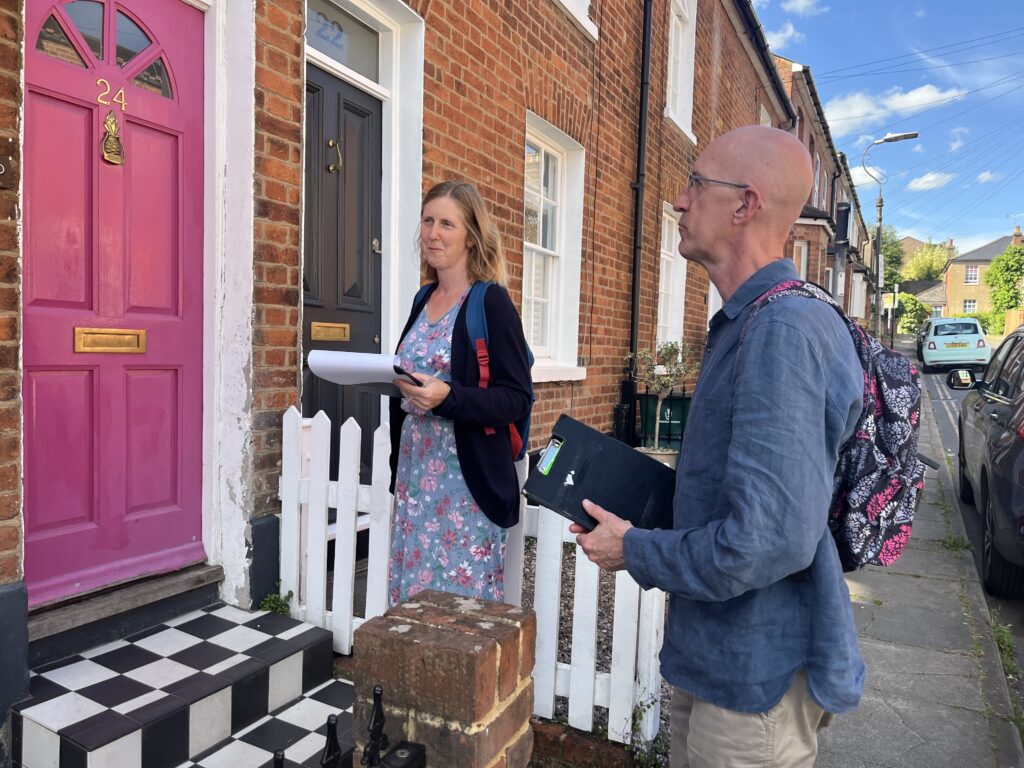 Simon Grover and Juliet Voisey out knocking on doors in St Albans.