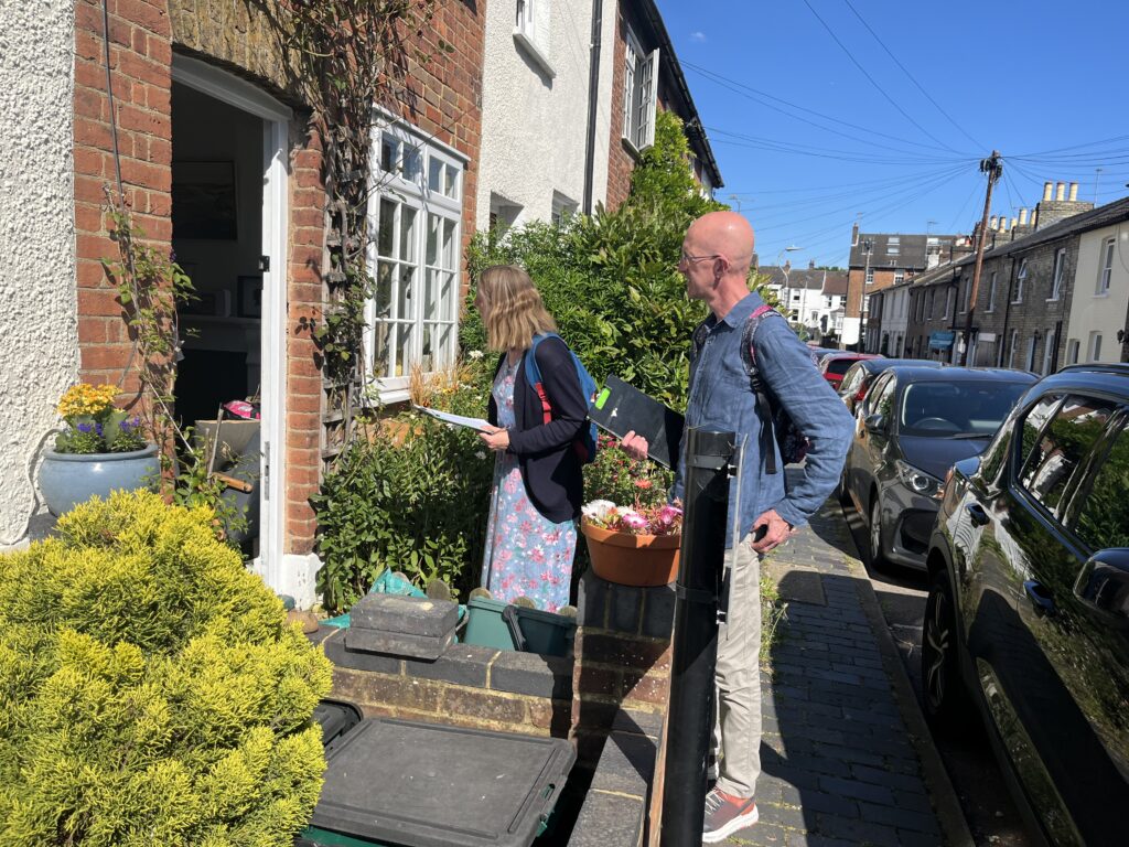 Simon Grover and Juliet Voisey out knocking on doors in St Albans.