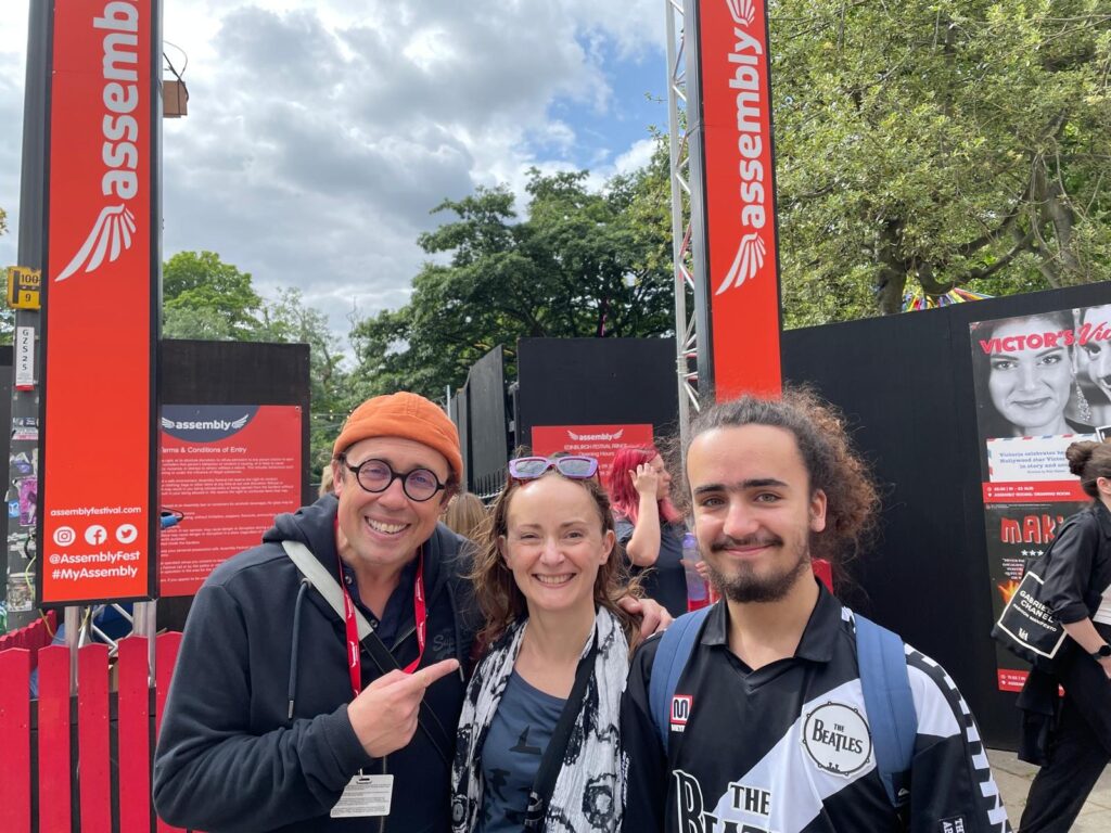 Deborah and St Albans Times youth reporter Lex Cameron in Edinburgh, catching up with local legend Bob Golding.