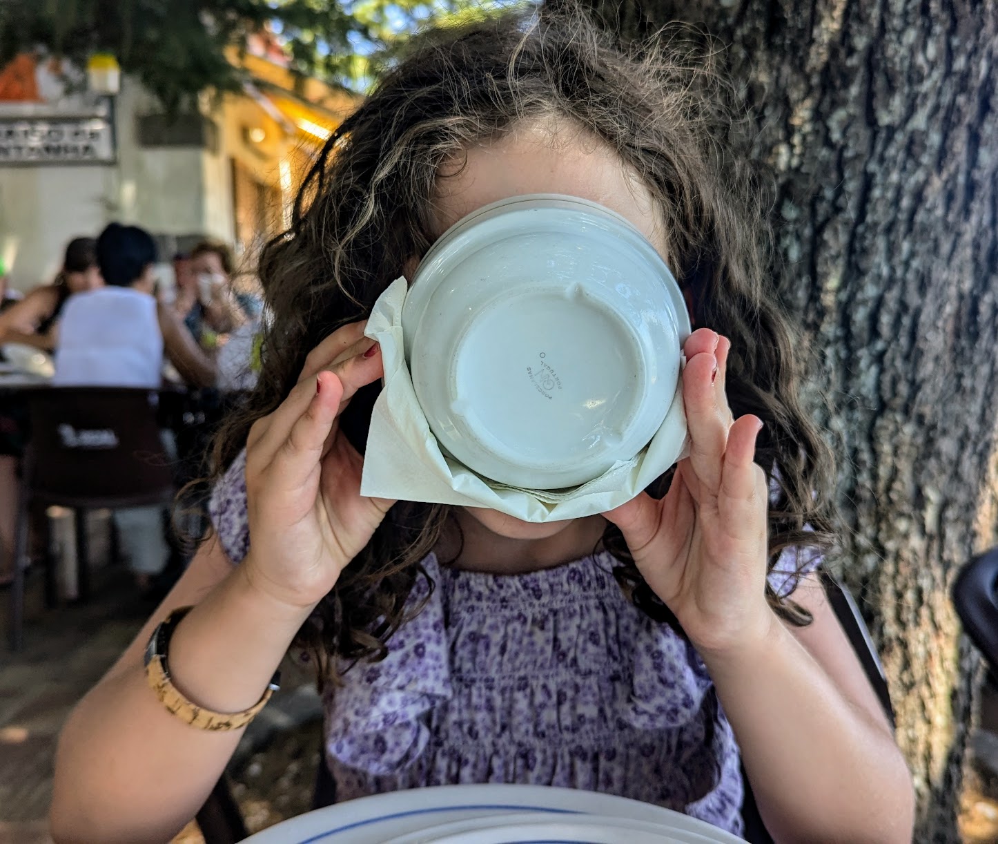 Chicken soup drinking.
