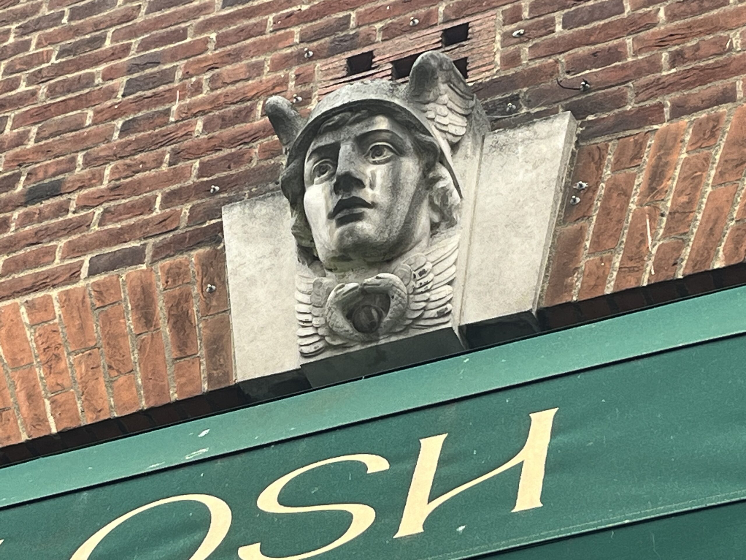 Hermes on the old Post Office building in Station Road, Harpenden.