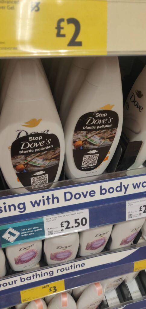 Stickered Dove products in St Albans Morrisons.