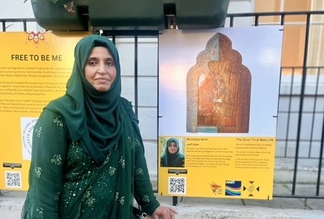 Munazza Amir is an artist and facilitator who teaches textiles at colleges and community groups. The Door To A New Life was created using wood, a wedding dress, threads, beads and henna patterns, and holds a deep emotional significance to Munazza after she escaped an abusive marriage.
