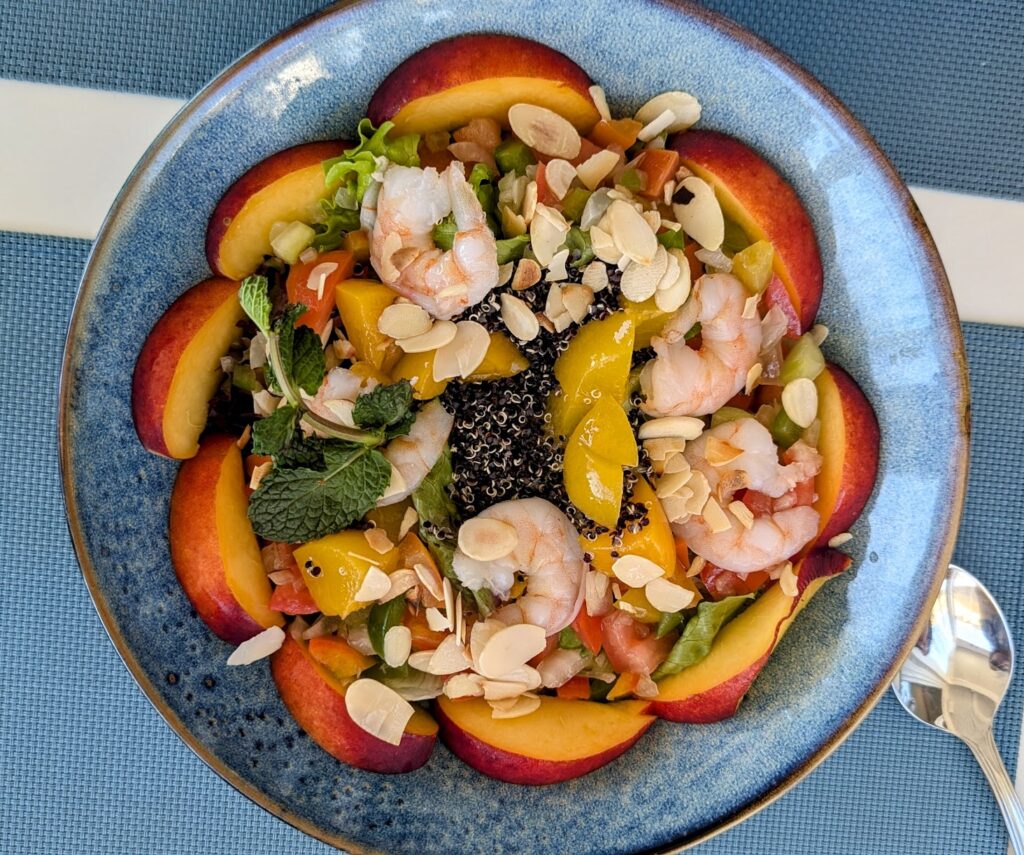Nectarine and prawn salad.