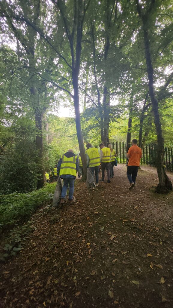 Business volunteers clearing rubbish from Beech Bottom Dyke.