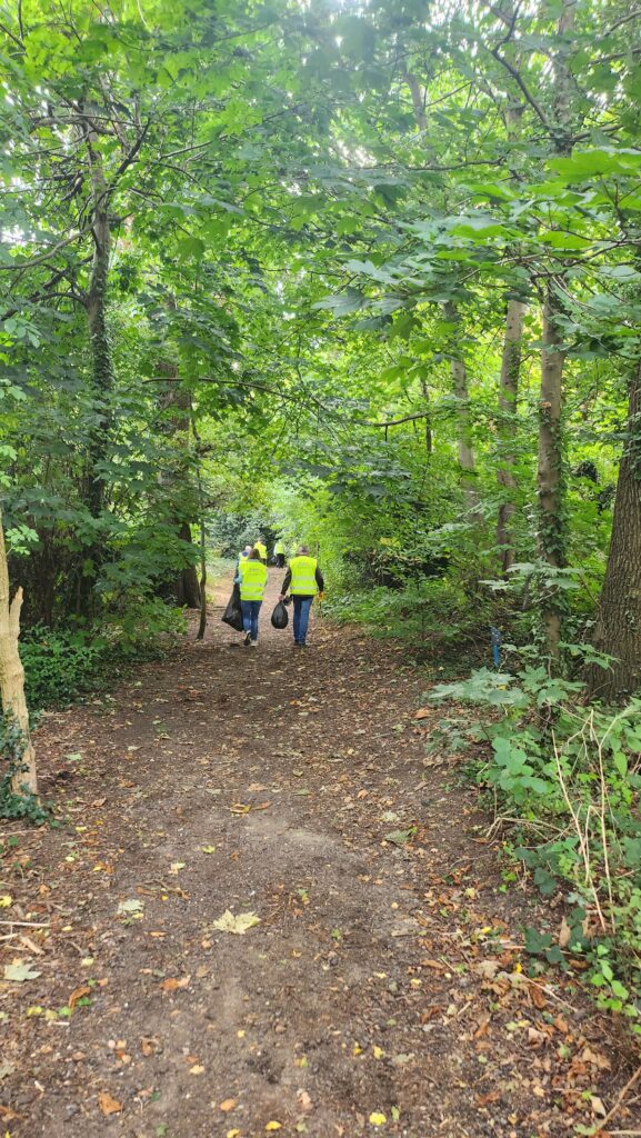 Business volunteers clearing rubbish from Beech Bottom Dyke.
