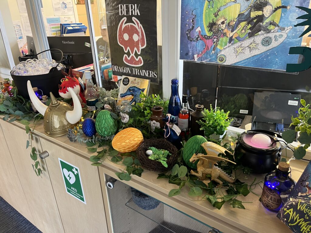 A dragons-themed display at Fleetville Junior School.
