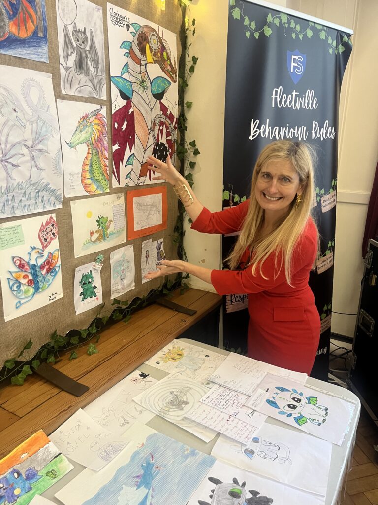 Cressida Cowell visits Fleetville Junior School.