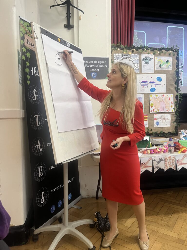 Cressida Cowell visits Fleetville Junior School.