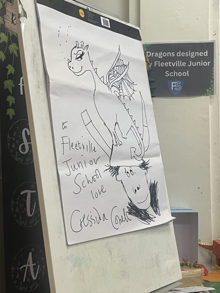 Cressida Cowell visits Fleetville Junior School.