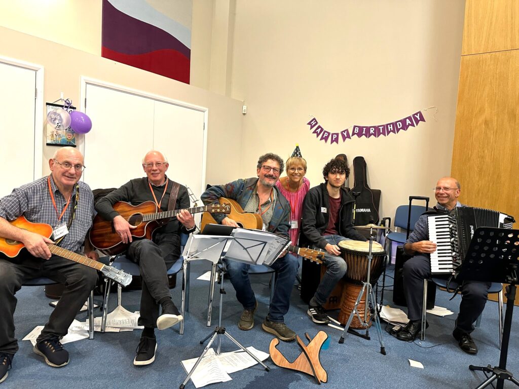 Singing for Memory Loss at SAMS' first birthday party.