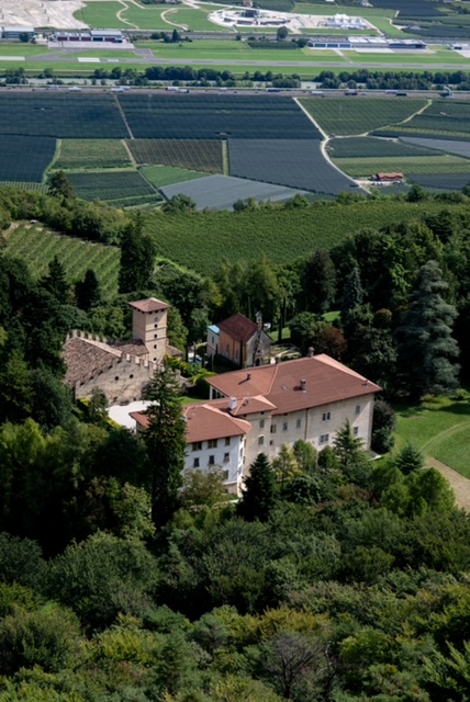 An aerial view of Villa Morgan and Ferrari Trento vineyards