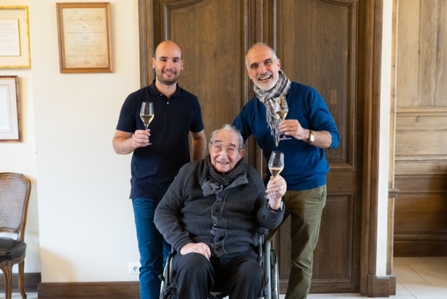 (Back) Hugo and Michel with (front) André Drappier.