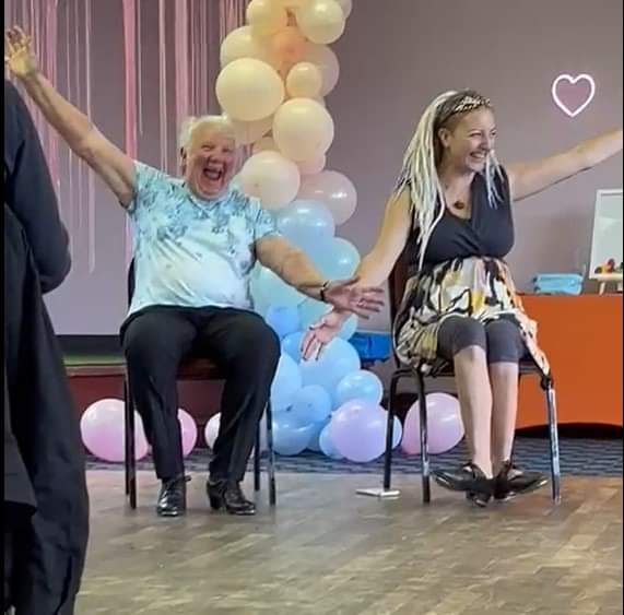 Keely Rolls and her nan Mary performing their dance routine.