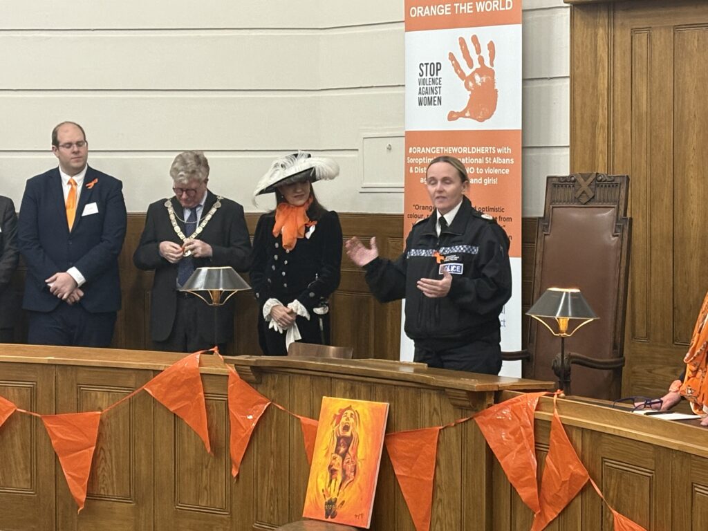 The launch of Orange the World 2024 by St Albans Soroptimists.