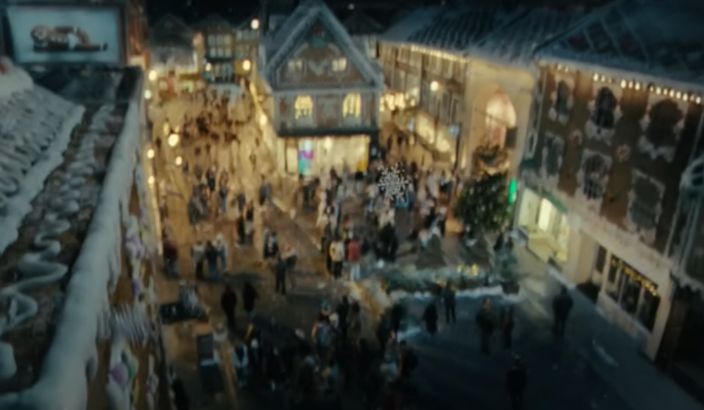 Screengrabs from the Tesco advert showing Market Place in St Albans