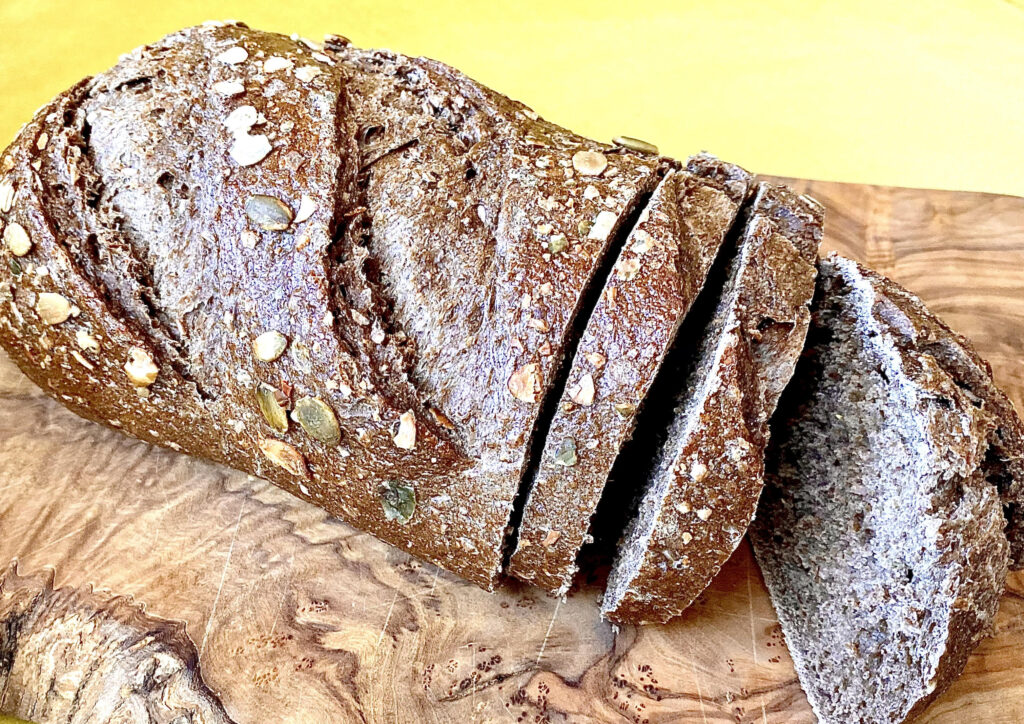 Seeded loaf of dark bread