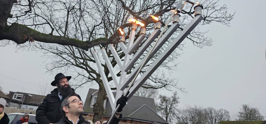 The lighting of the replacement Menorah in Bricket Wood.