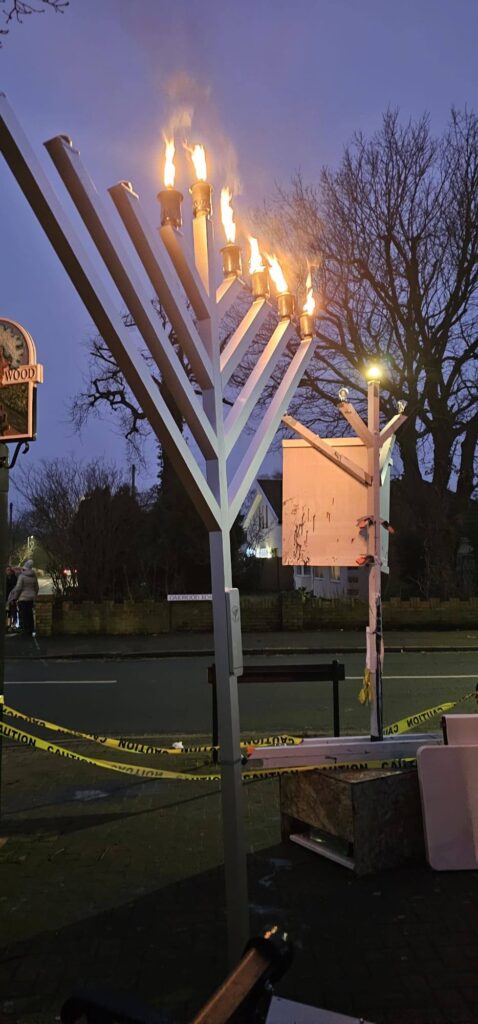 The lighting of the replacement Menorah in Bricket Wood.
