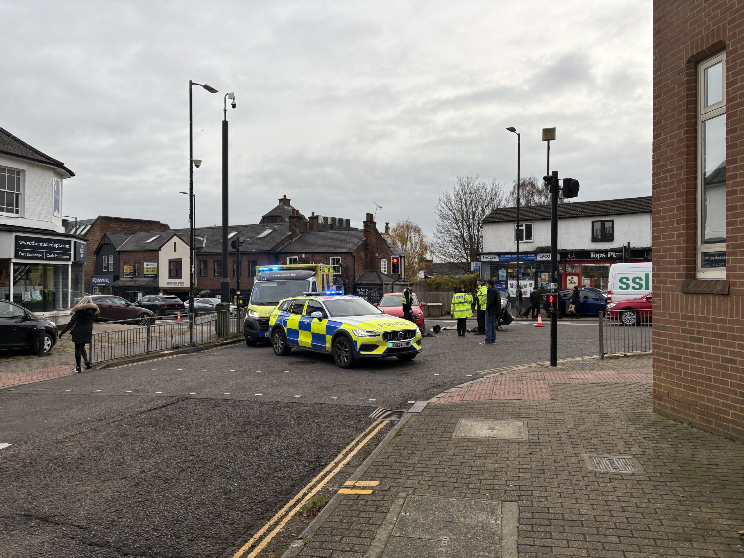 The scene of the accident at Lattimore Road's junction with London Road.