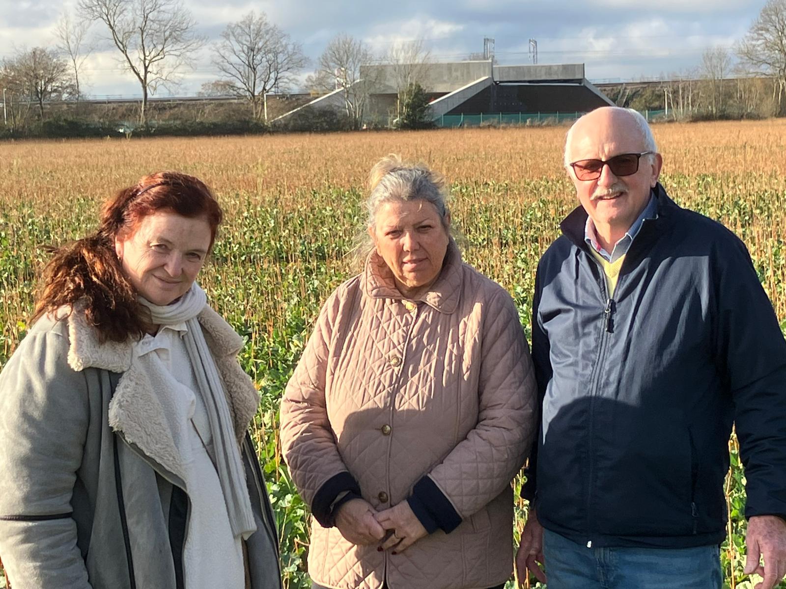 Cllrs Nuala Webb, Terrie Smith and Keith Loud on location near the rail freight site.