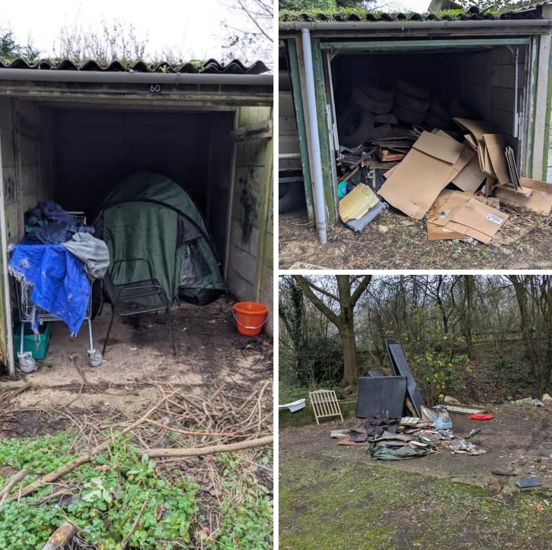 Rough sleepers are occupying derelict garages in London Colney.
