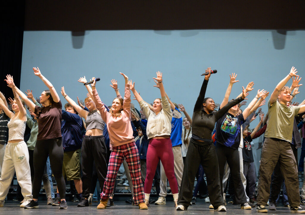 The Gang Show cast rehearsing at the Alban Arena.