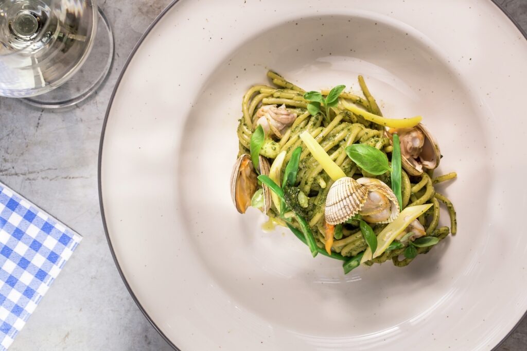 Linguine Al Pesto with Shellfish