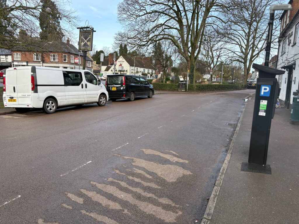 Empty parking bays in Harpenden town centre.