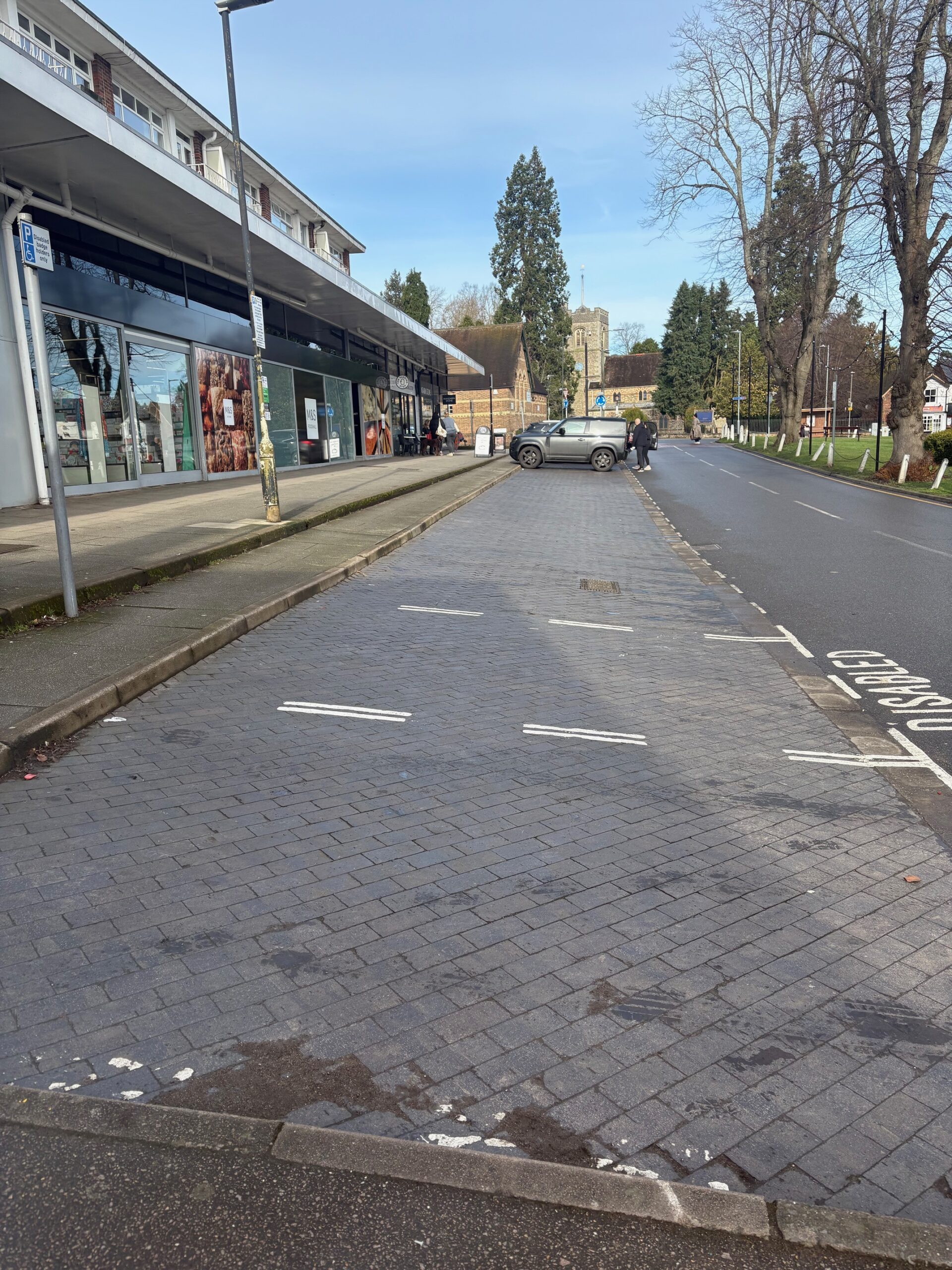 Empty parking bays in Harpenden town centre.
