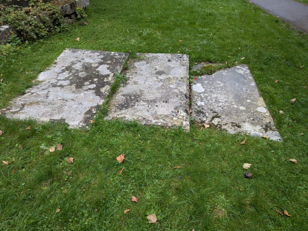 The graves of Nathaniel Cotton (centre) and his wives Anne Pembroke and Hannah Everett either side can be found in St Peter’s churchyard. Photo: Tim Boatswain.