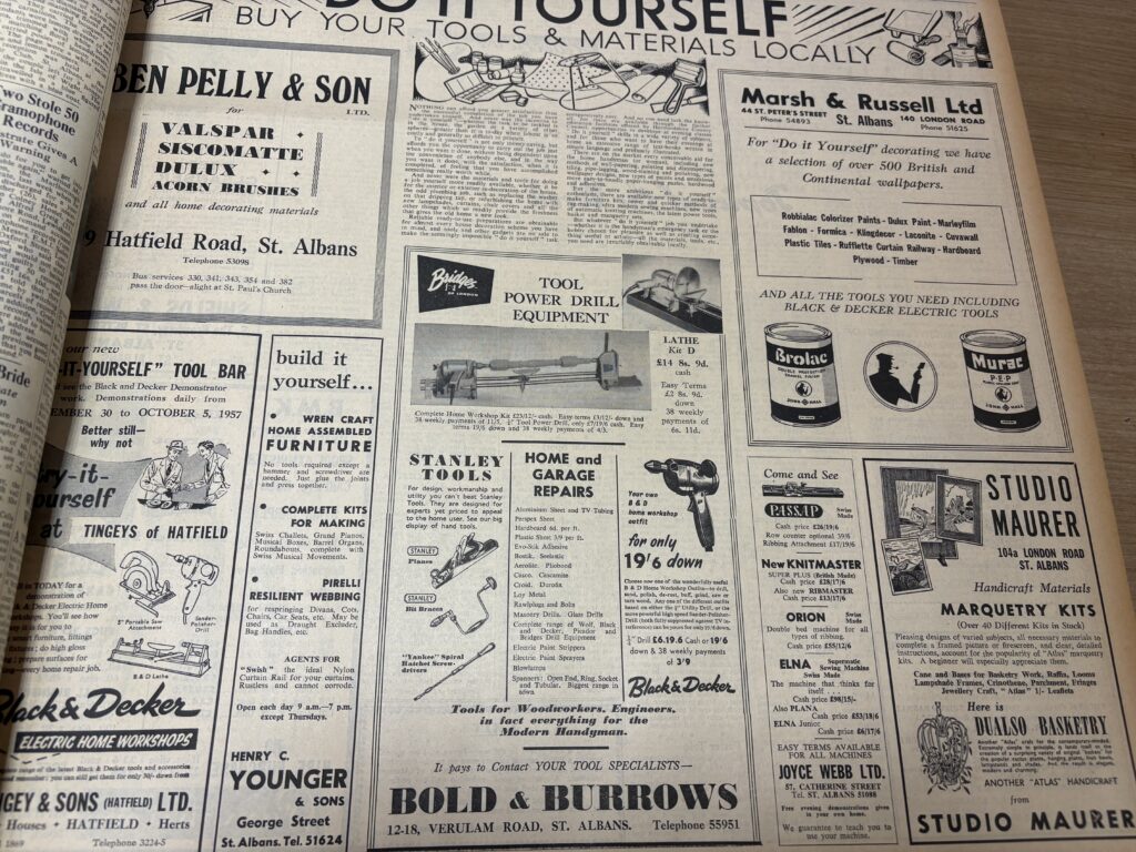 A bound volume of the Herts Advertiser dating from 1957-58.