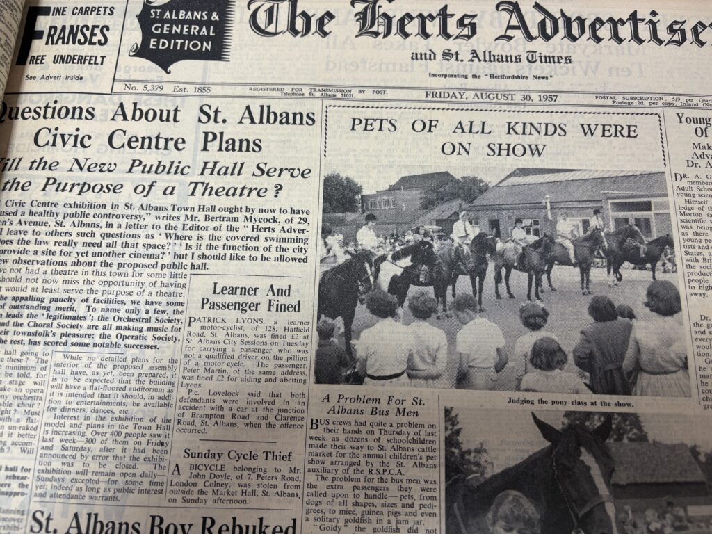 A bound volume of the Herts Advertiser dating from 1957-58.