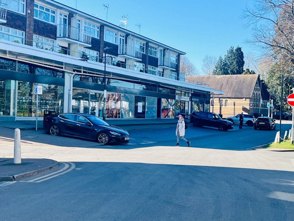 Empty parking bays in Harpenden.