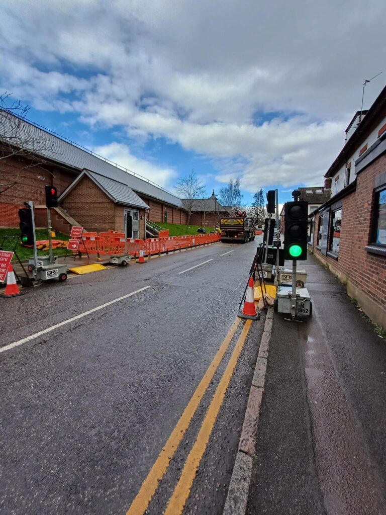 Roadworks at the junction of Hatfield Road and Sutton Road in Fleetville.