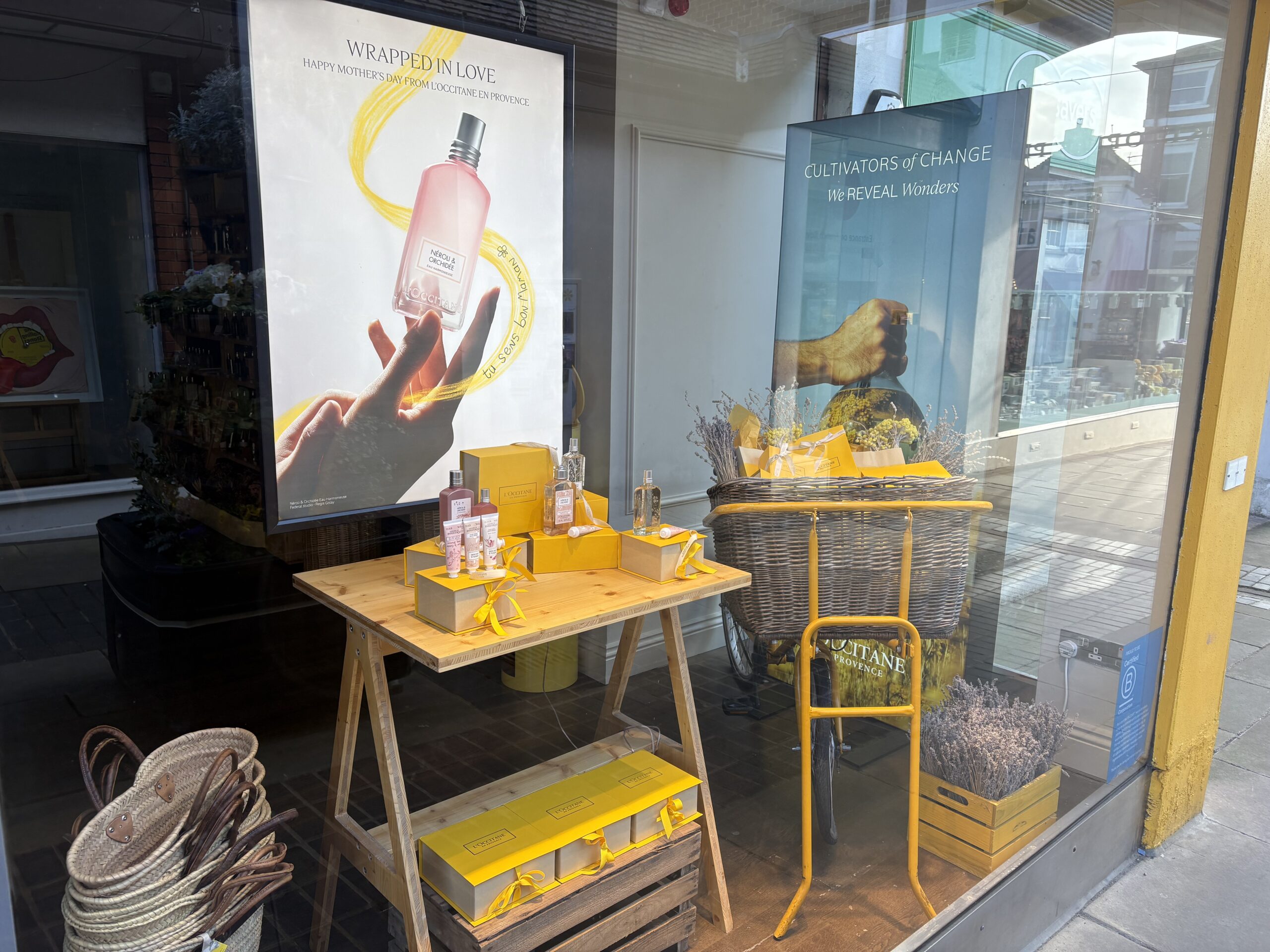 Mother's Day shop window display at Christopher Place.