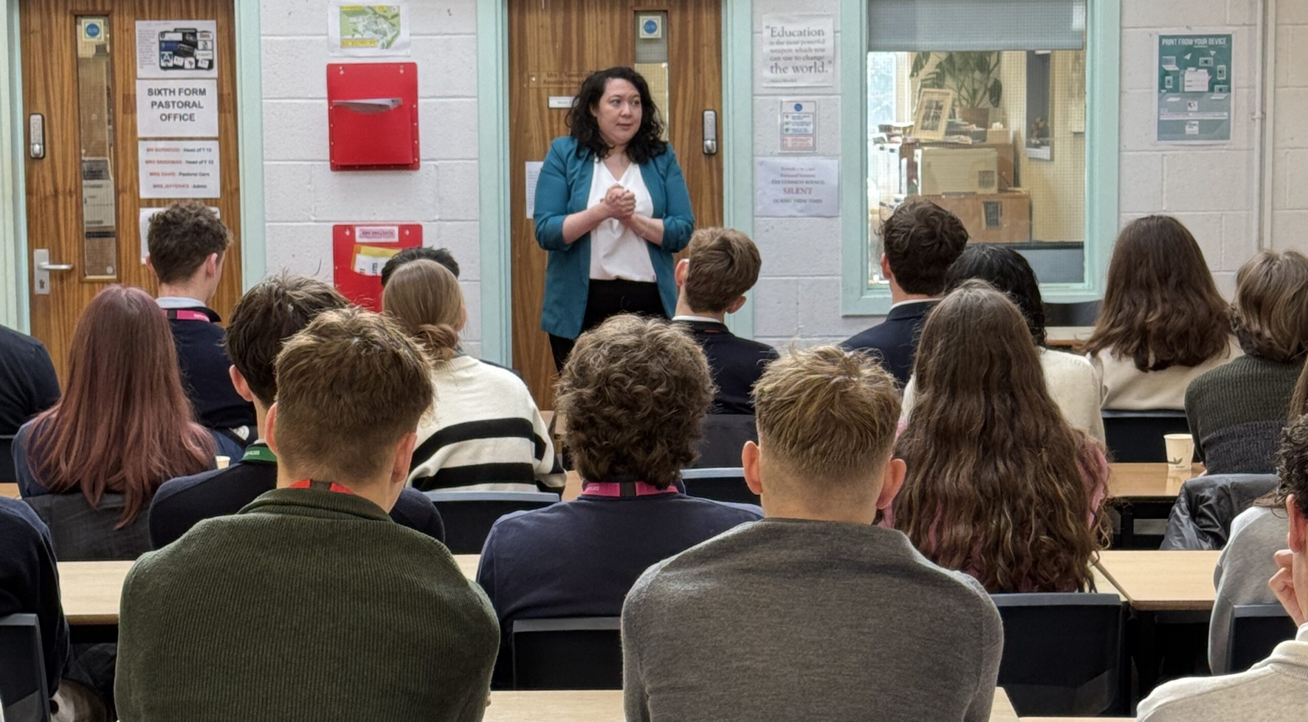 Victoria Collins at Roundwood Park School in Harpenden