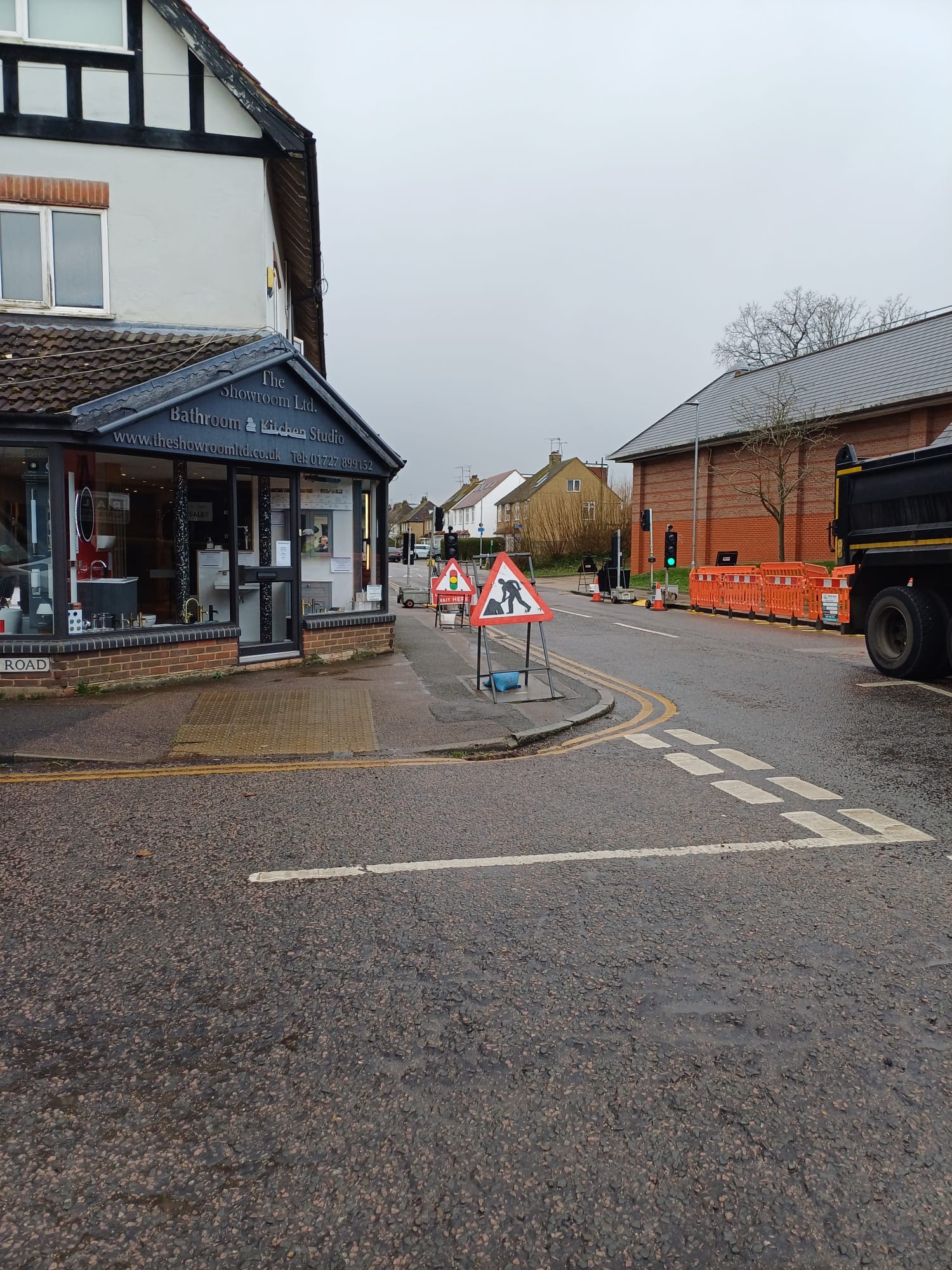Roadworks at the junction of Hatfield Road and Sutton Road in Fleetville.