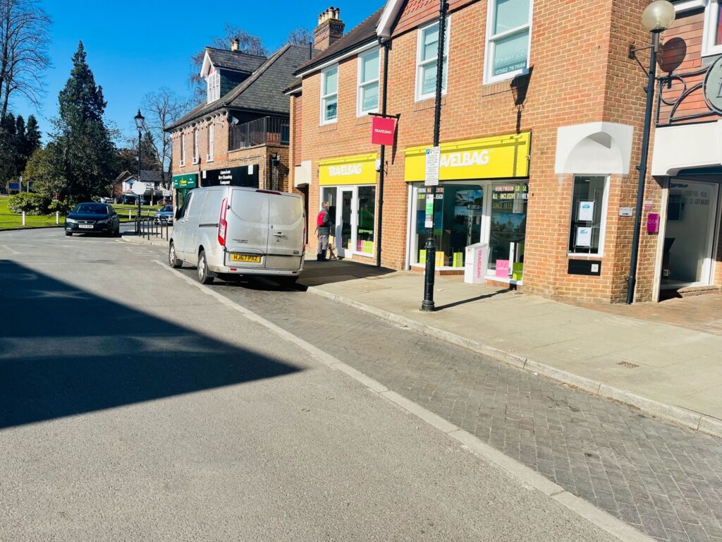 Empty parking bays in Harpenden.