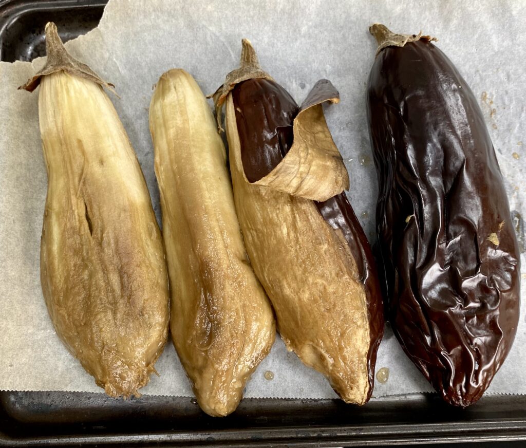 Roasted whole aubergines